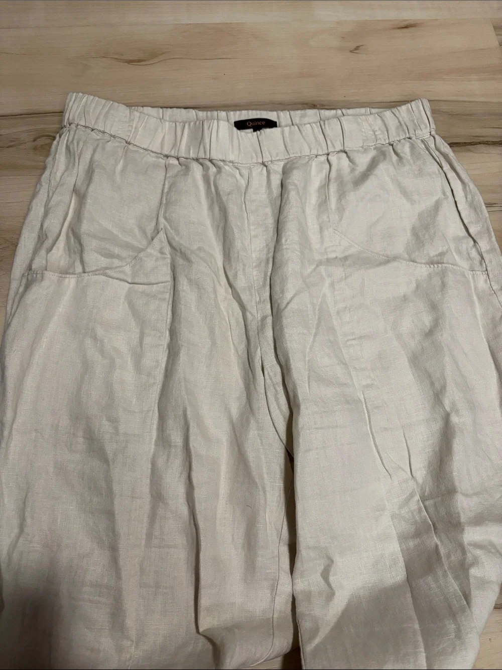 Quince 100% European Linen Pull On Relaxed Pants Cream Large minimalist neutral